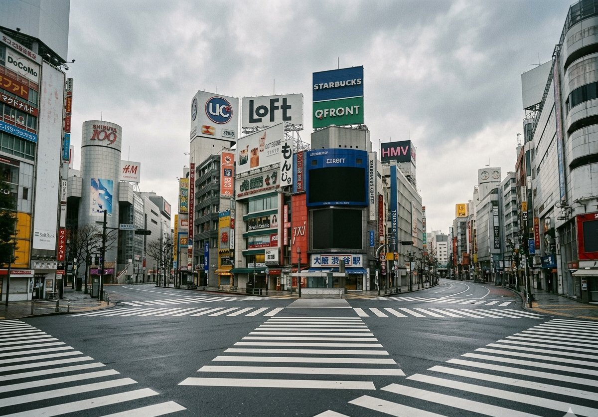 A Tokyo intersection, photographed without people.